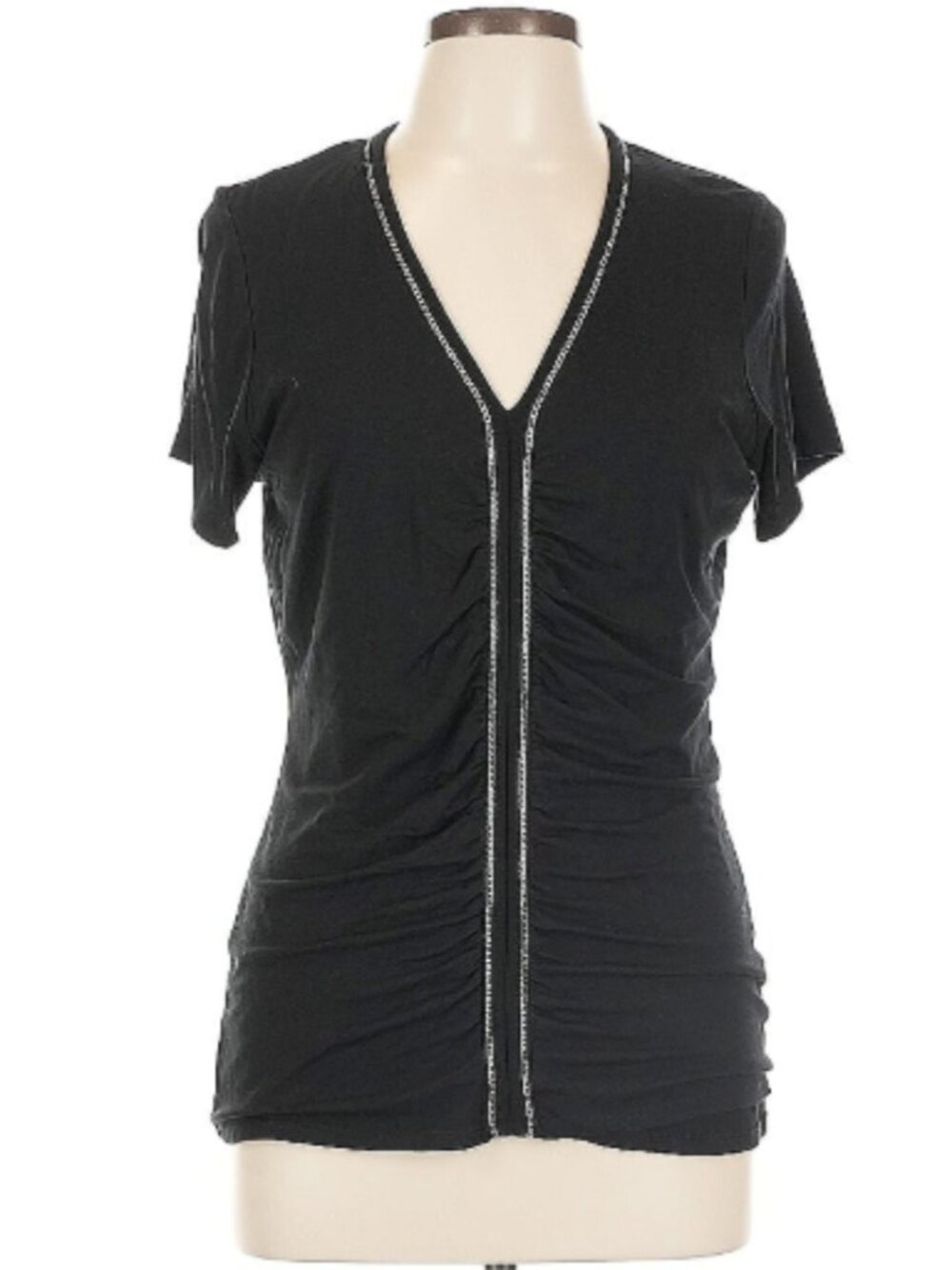Colleen Lopez Black Short Sleeve V-Neck Blouse Size Large